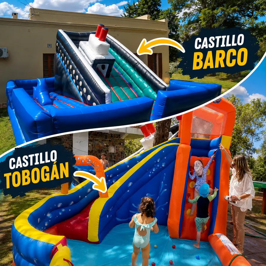 Castillo acuático tipo barco y castillo tobogán