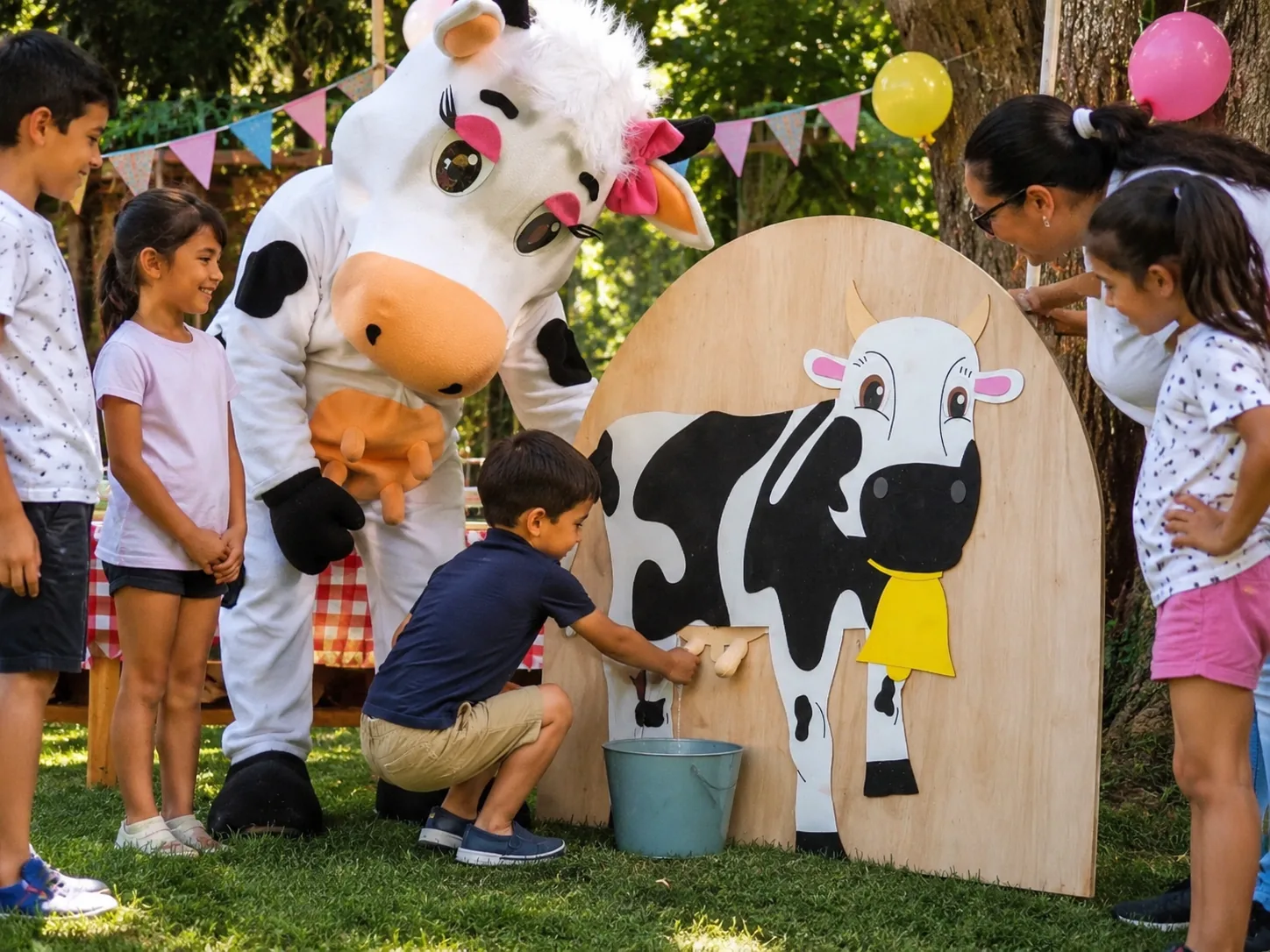 Niños ordeñando a la Vaca Lola en el Show de la Granja