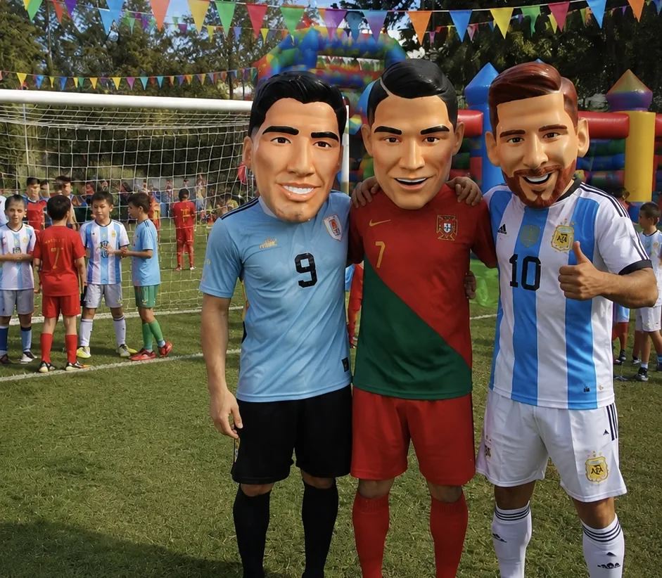 Cabezudos de futbolistas en el Cumple Mundialista